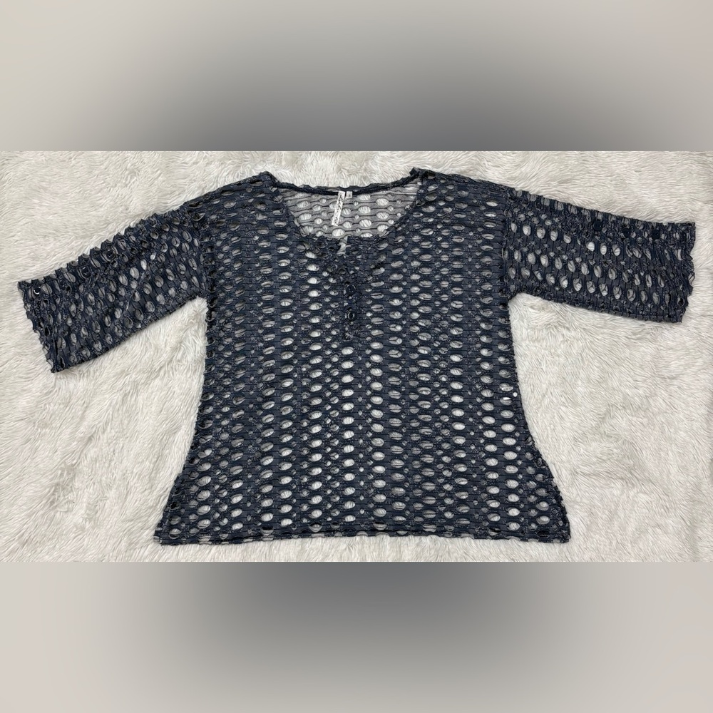 Lulu-B Navy Open-Knit Mesh Top